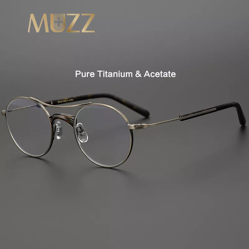 Muzz Unisex Full Rim Round Double Bridge Titanium Eyeglasses 106 Full Rim Muzz   