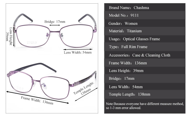 Chashma  Women's Full Rim Polygon Square Titanium Eyeglasses 779111