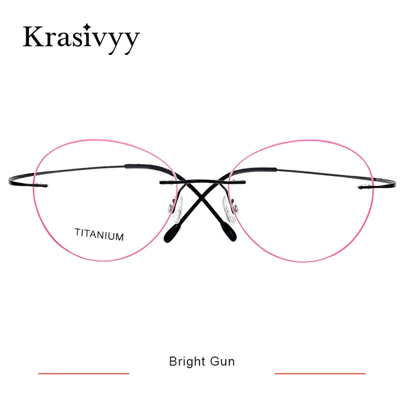 Krasivyy Unisex Rimless Oval Round Titanium Eyeglasses 96019 Rimless Krasivyy Bright Gun