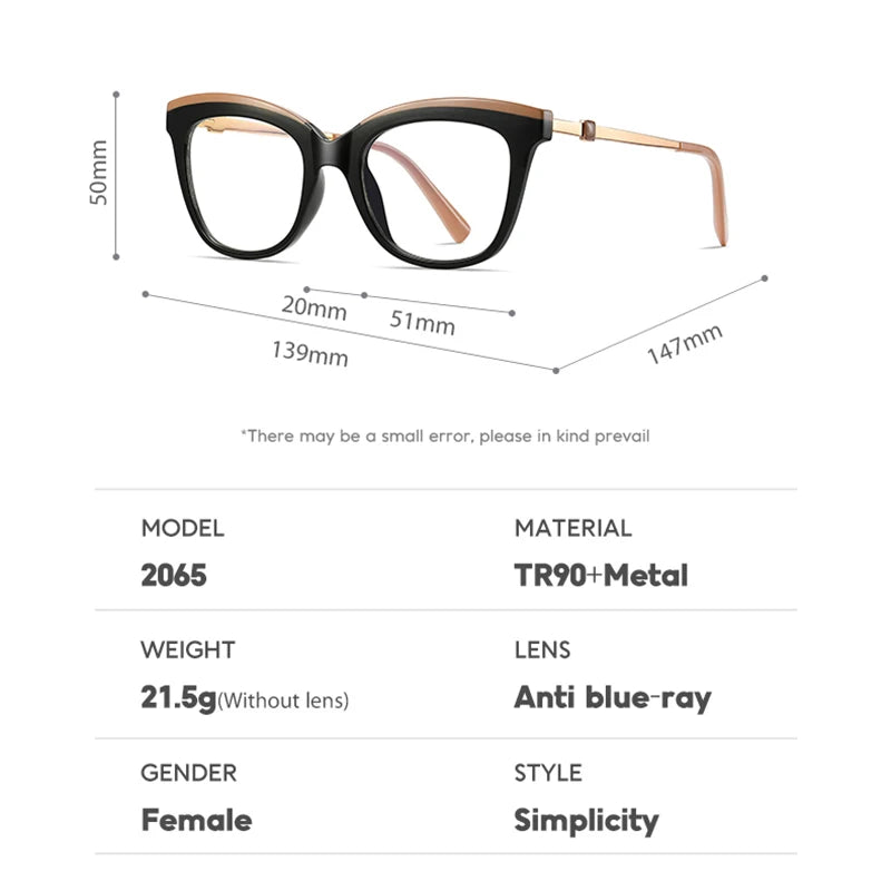 Hotony Women's Full Rim Square Cat Eye Tr 90 Eyeglasses 72065 Full Rim Hotony