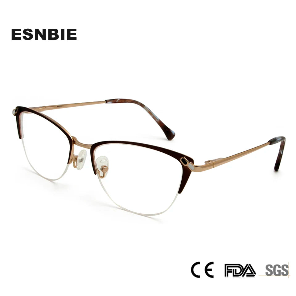 Esnbie Women's Semi Rim Square Cat Eye Alloy Eyeglasses 23042 Semi Rim Esnbie   