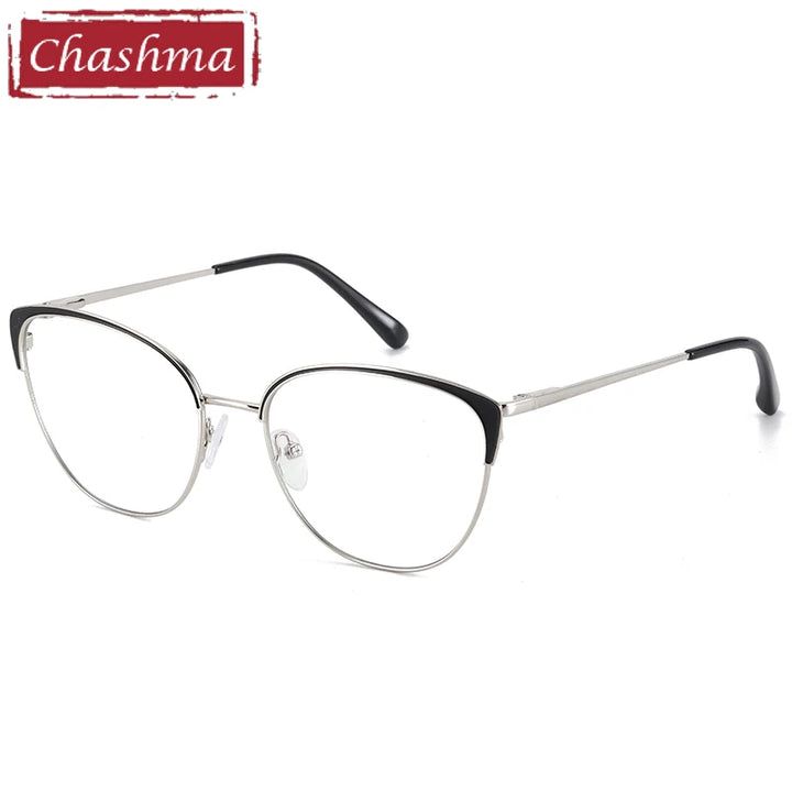 Chashma Women's Full Rim Oval Cat Eye Alloy Eyeglasses 310393 Full Rim Chashma Silver Black  