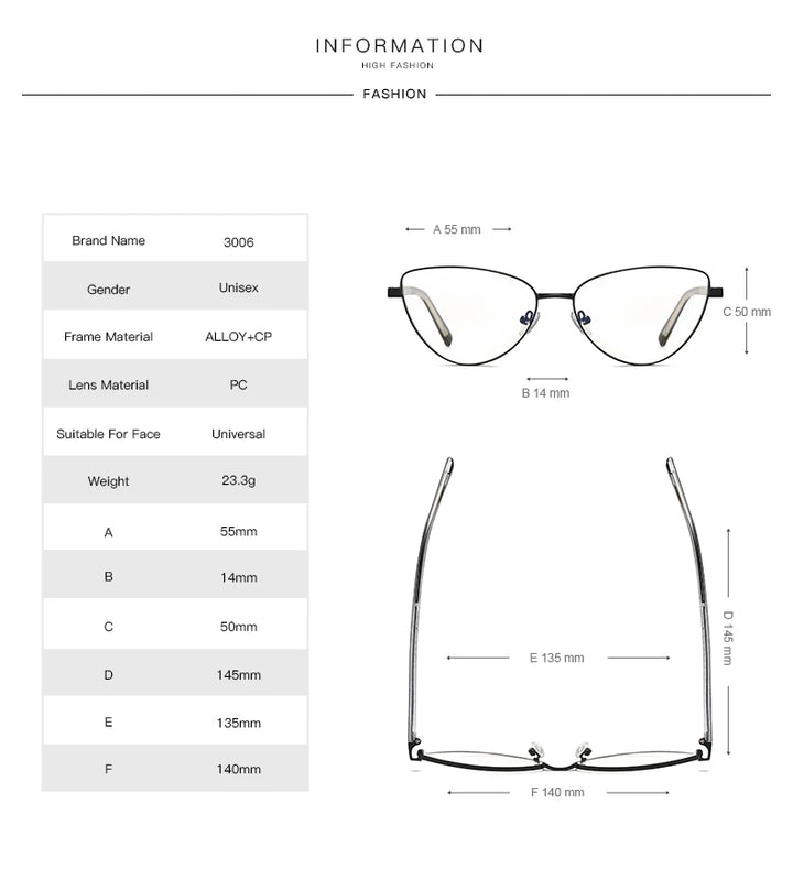 Oveliness Women's Full Rim Oval Cat Eye Alloy Eyeglasses 83006