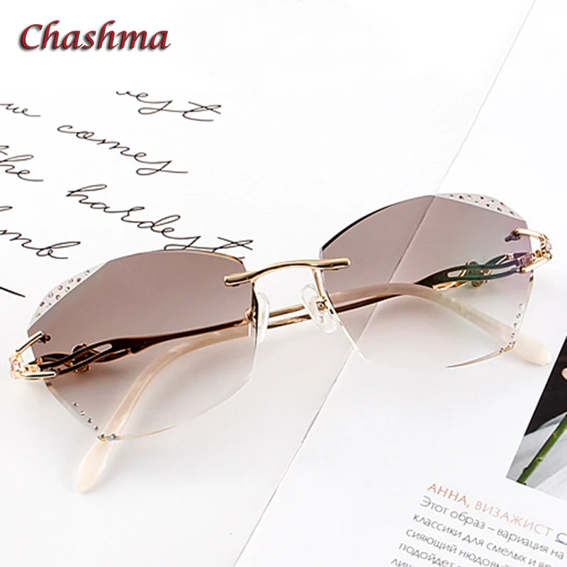 Chashma Ochki Women's Rimless Butterfly Oval Titanium Eyeglasses 80362