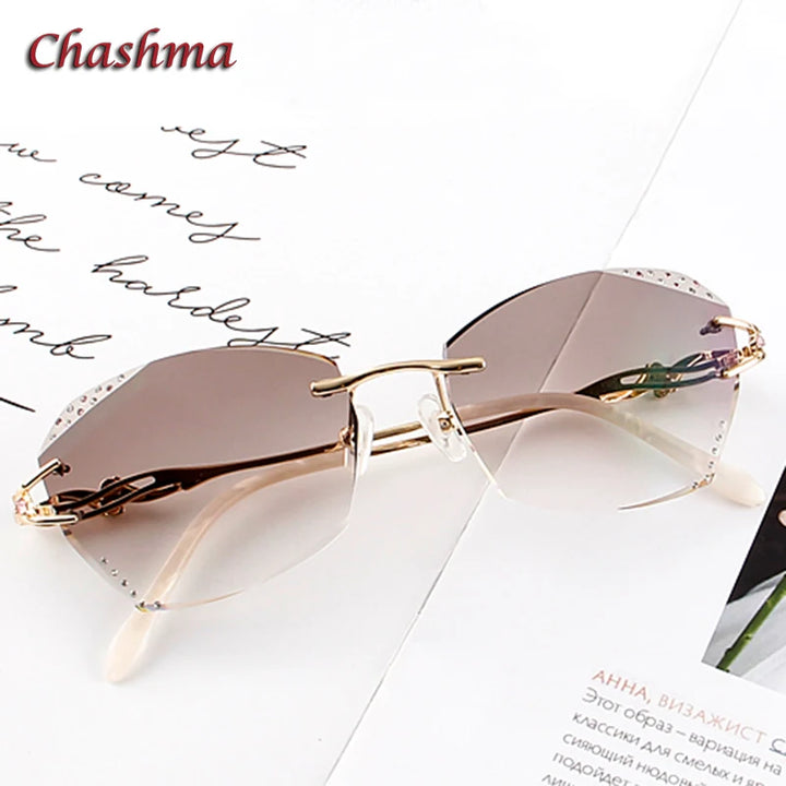 Chashma Ochki Women's Rimless Butterfly Oval Titanium Eyeglasses 80362