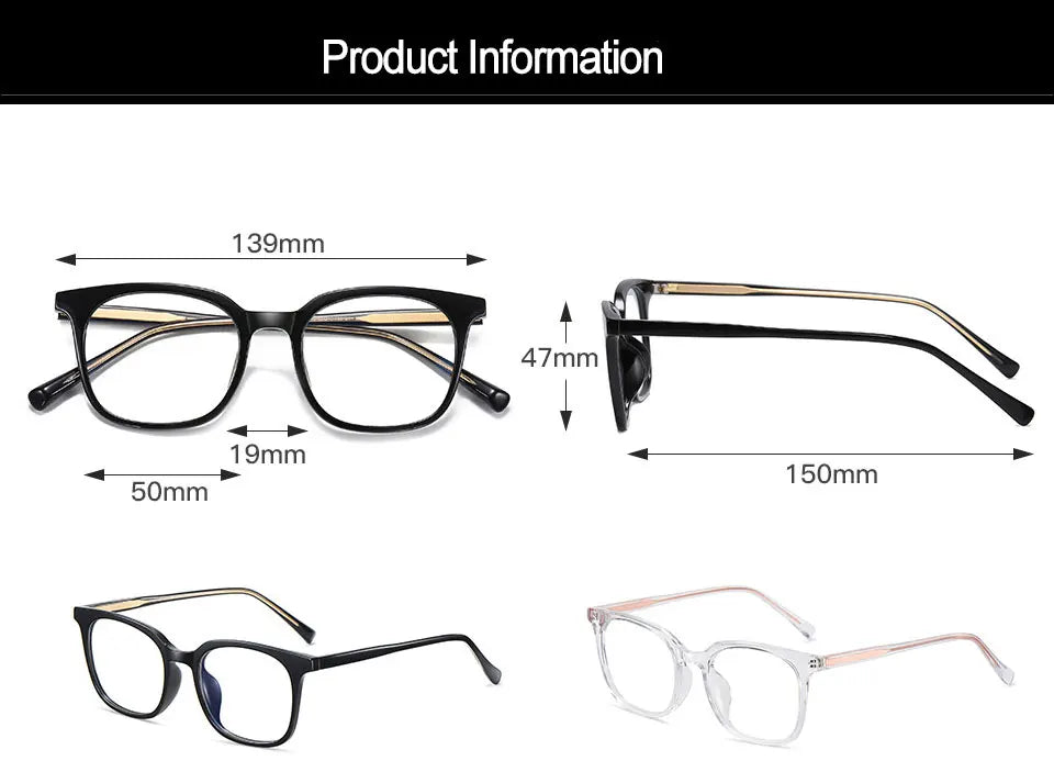 Hotony Women's Full Rim Square Acetate Tr 90 Eyeglasses 90139