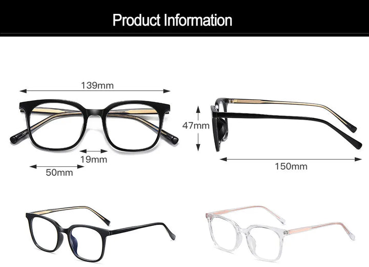 Hotony Women's Full Rim Square Acetate Tr 90 Eyeglasses 90139