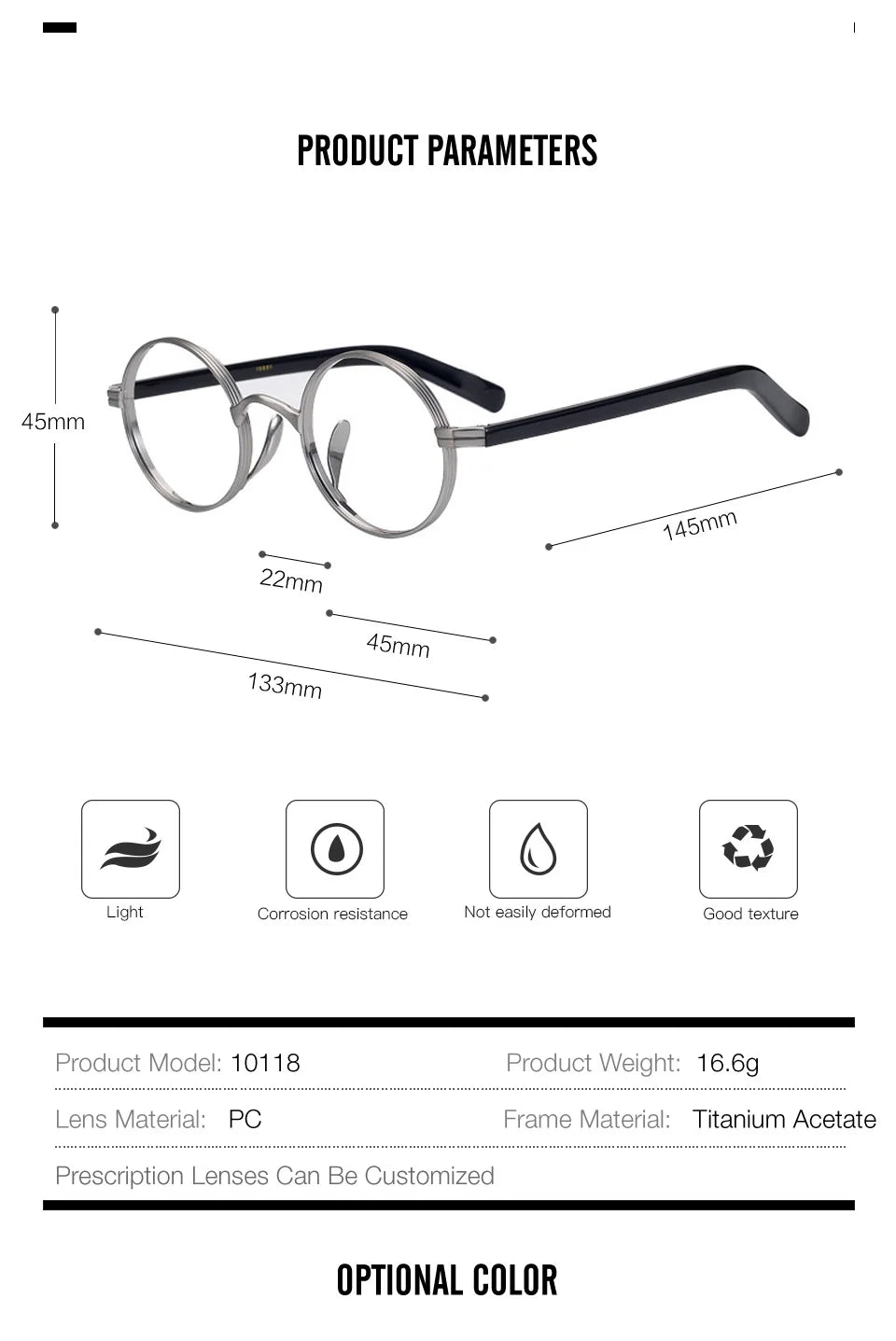 Muzz Women's Full Rim Round Acetate Titanium Eyeglasses 810118