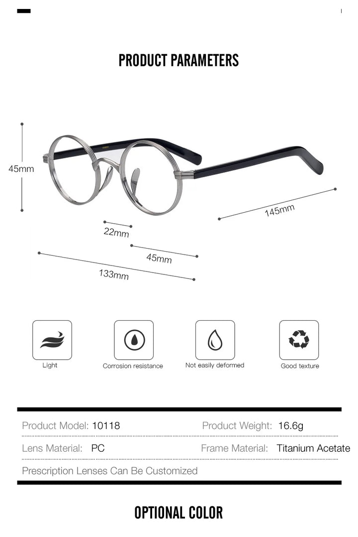 Muzz Women's Full Rim Round Acetate Titanium Eyeglasses 810118
