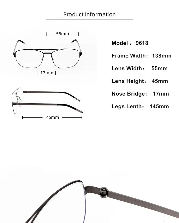 Aimee Unisex Full Rim Square Double Bridge Titanium Eyeglasses 9618 Full Rim Aimee   