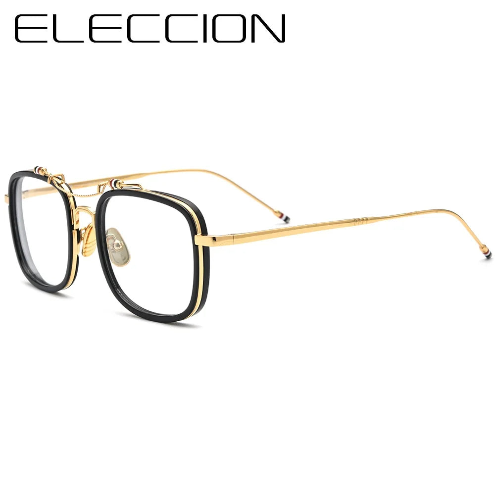 Eleccion Unisex Full Rim Square Titanium Acetate Eyeglasses 19816 Full Rim Eleccion C1. Black - Black