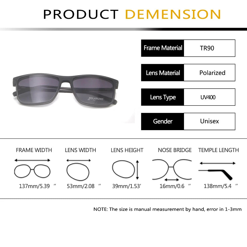 Esnbie Women's Full Rim Square Tr 90 Titanium Eyeglasses Clip On Sunglasses 670561