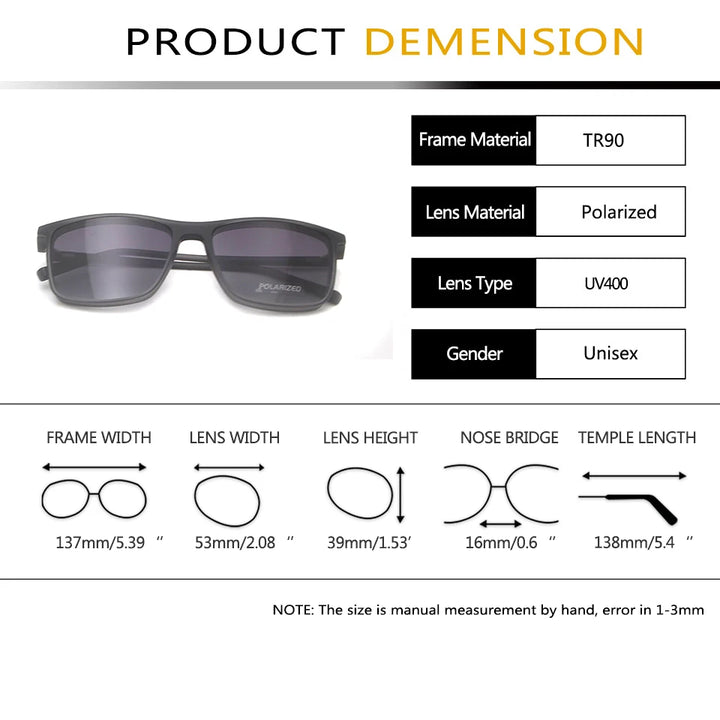 Esnbie Women's Full Rim Square Tr 90 Titanium Eyeglasses Clip On Sunglasses 670561