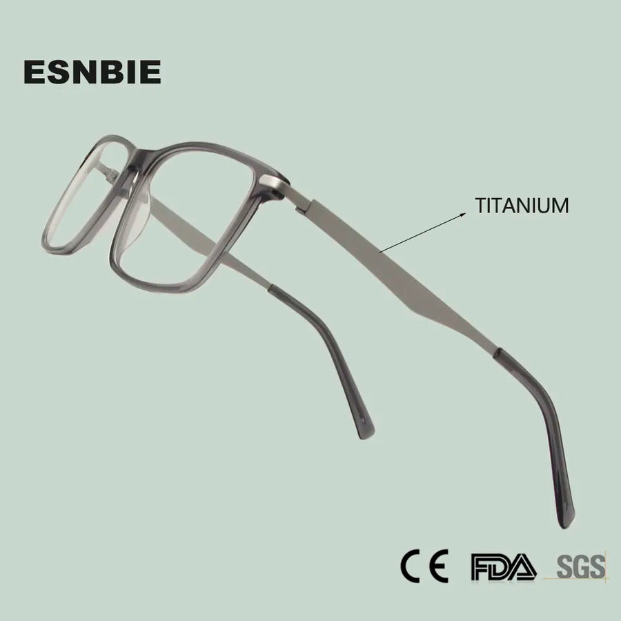 Esnbie Unisex Full Rim Square Acetate Titanium Eyeglasses 20091 Full Rim Esnbie   