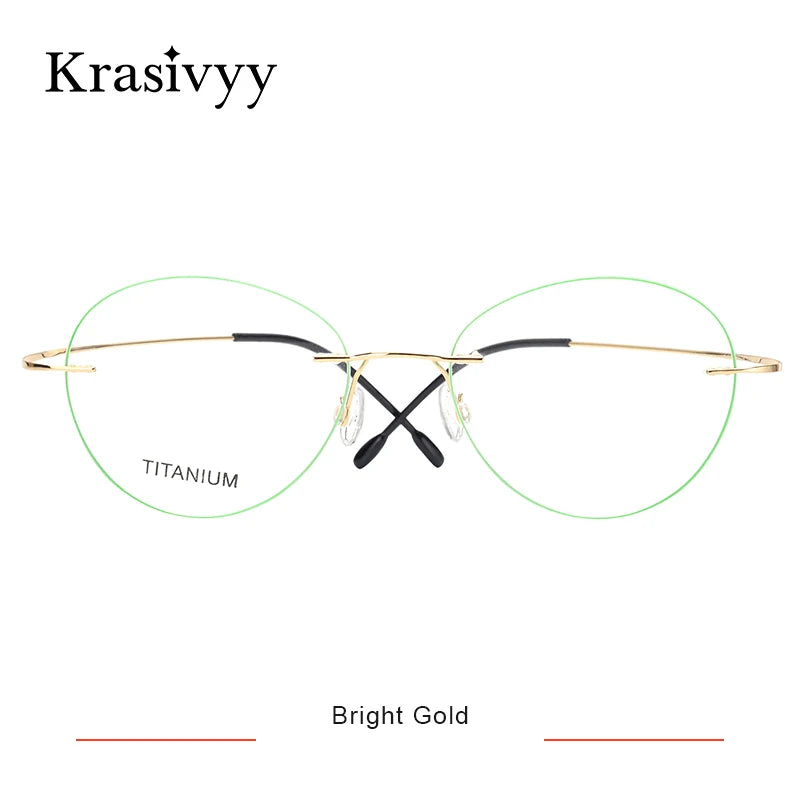 Krasivyy Unisex Rimless Oval Round Titanium Eyeglasses 96019 Rimless Krasivyy Bright Gold