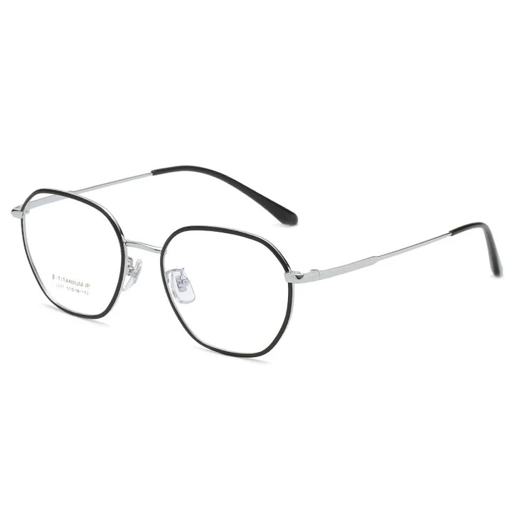 Kocolior Unisex Full Rim Polygon Titanium Alloy Eyeglasses 2237 Full Rim Kocolior Silver Black China 