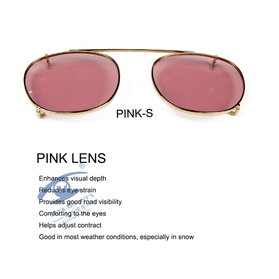 Esnbie Unisex Full Rim Round Polarized Clip On Sunglasses 4718-5218 With Clip Ons Esnbie gold pink-S as photo 