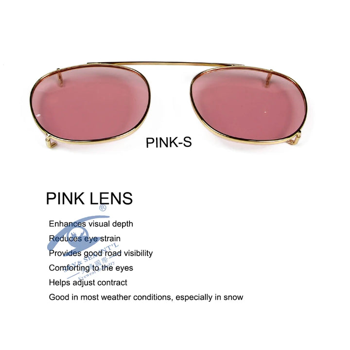 Esnbie Unisex Full Rim Round Polarized Clip On Sunglasses 4718-5218 With Clip Ons Esnbie gold pink-S as photo 