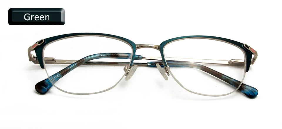 Esnbie Women's Semi Rim Square Cat Eye Alloy Eyeglasses 23042 Semi Rim Esnbie eyewear GREEN  