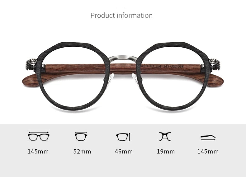 Hdcrafter Full Rim Polygon Wood Titanium Acetate Frames 561200 — view 2 | Hdcrafter Eyeglasses at FuzWeb