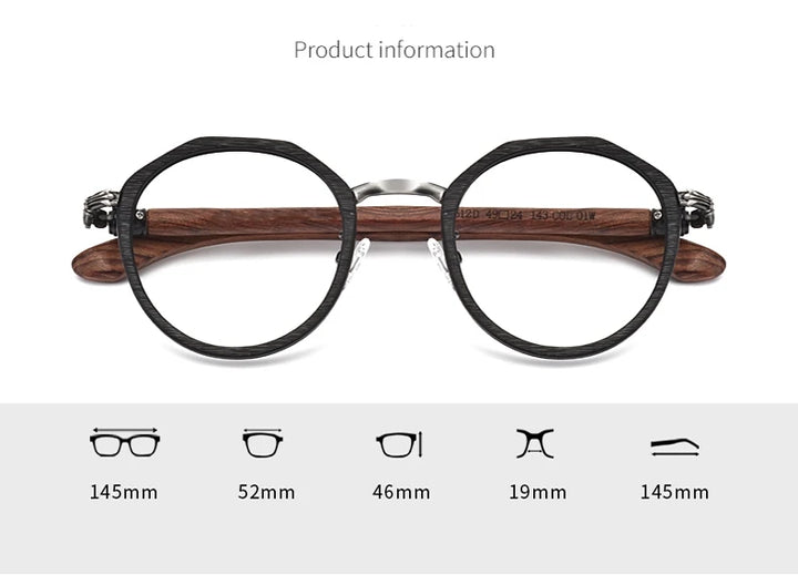 Hdcrafter Full Rim Polygon Wood Titanium Acetate Frames 561200 — view 2 | Hdcrafter Eyeglasses at FuzWeb