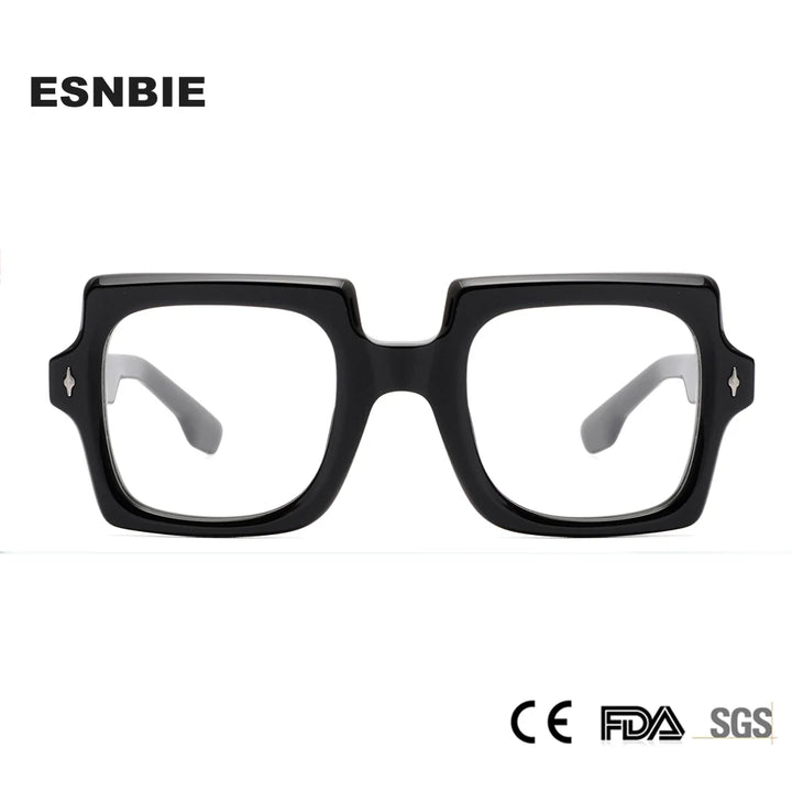 Esnbie Women's Full Rim Big Flat Top Square Acetate Eyeglasses 13601 Full Rim Esnbie   