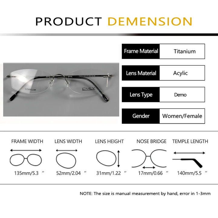 Esnbie Unisex Rimless Oval Rectangle Titanium Eyeglasses 80021 Rimless Esnbie   