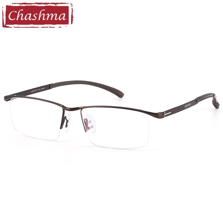 Chashma Men's Semi Rim Rectangle Titanium Alloy Eyeglasses P9317 Semi Rim Chashma Brown  