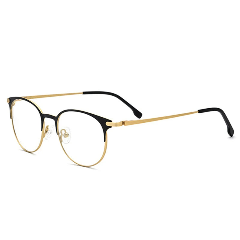 Bolluzzy Unisex Full Rim Round Screwless Alloy PC Eyeglasses 4218 Full Rim Bolluzzy Black golden  