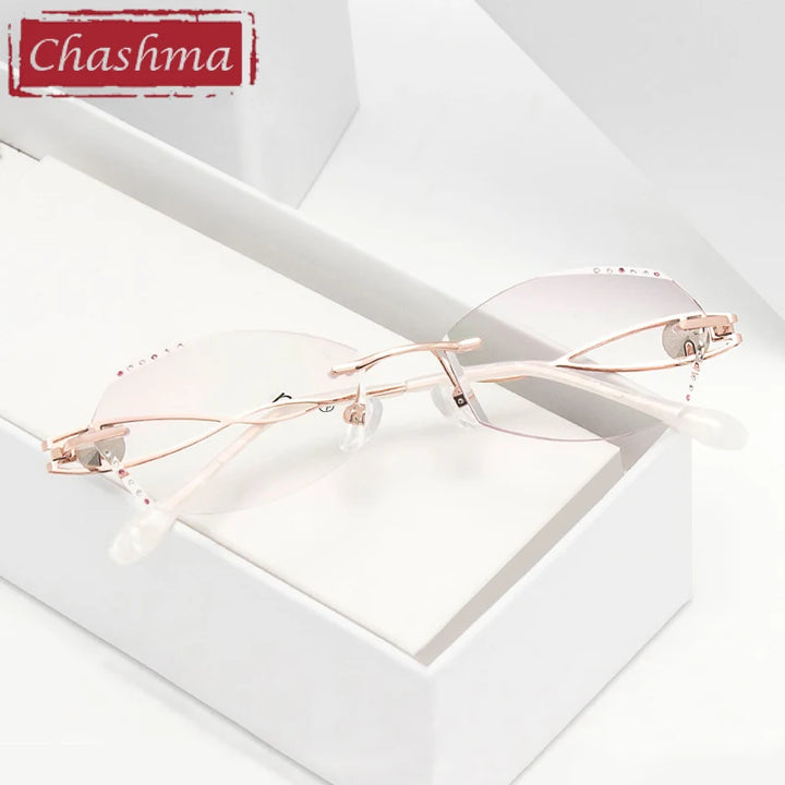 Chashma Ottica Women's Rimless Oval Cat Eye Titanium Eyeglasses 880224