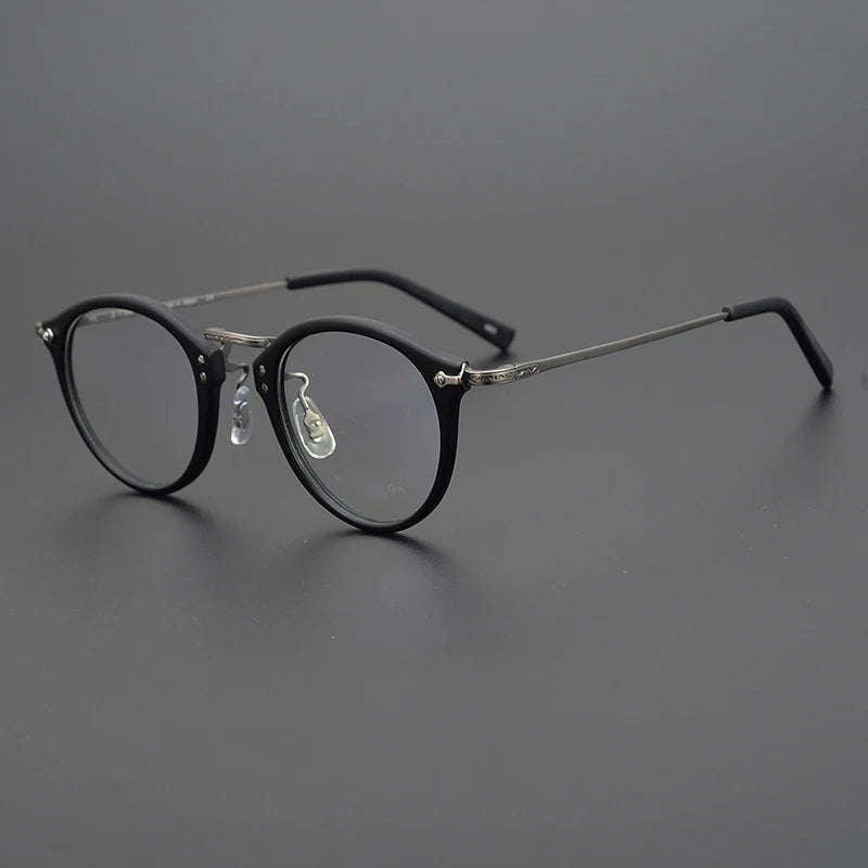 Aimee Unisex Full Rim Round Titanium Acetate Eyeglasses 20805 Full Rim Aimee Black-silver  