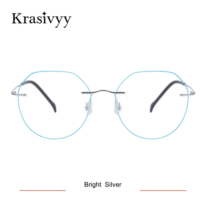 Krasivyy Unisex Rimless Flat Top Oval Titanium Eyeglasses 41908 Rimless Krasivyy Bright Silver  