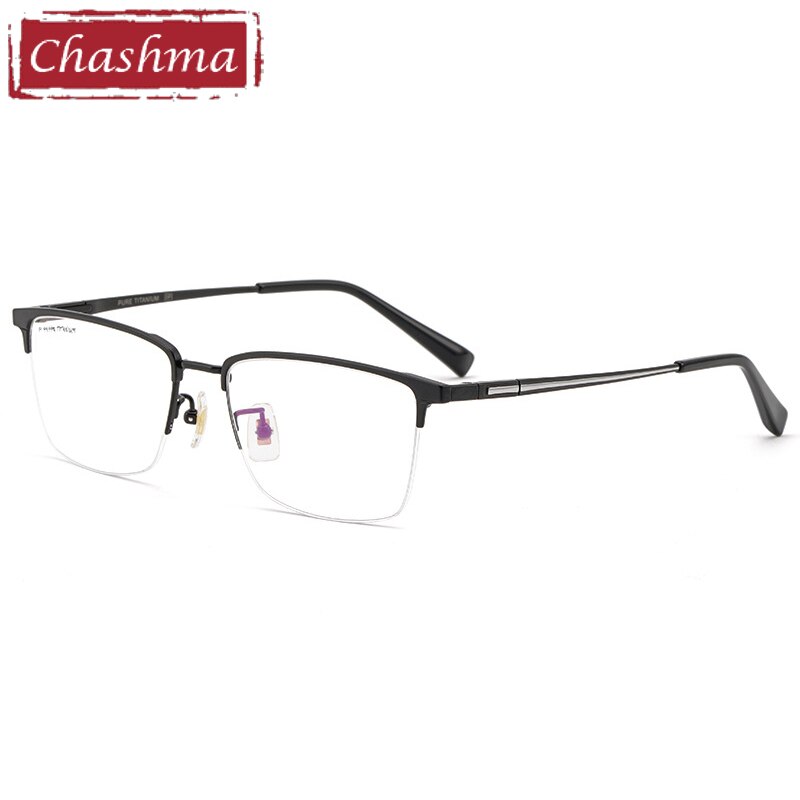 Chashma Men's Semi Rim Square Titanium Eyeglasses 226186 Semi Rim Chashma Black  