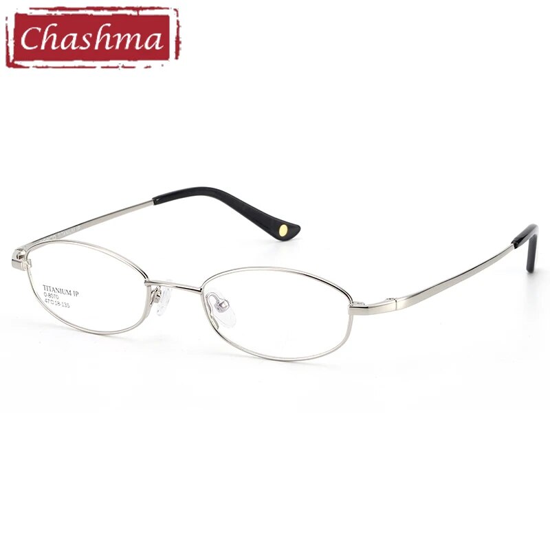 Unisex Small Oval Full Rim Titanium Frame Eyeglasses 8070 Full Rim Chashma Silver  