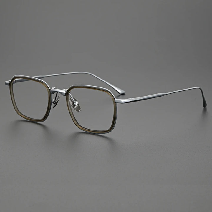 Hewei Unisex Full Rim Square Titanium Acetate Eyeglasses 0009 Full Rim Hewei brown-silver  