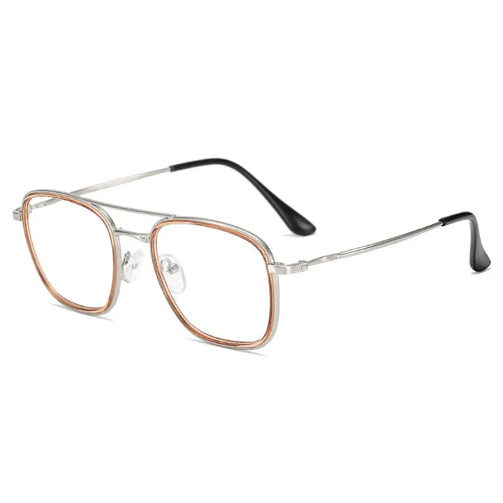 Handoer Unisex Full Rim Square Double Bridge Alloy Eyeglasses 2624 Full Rim Handoer Tea Black  