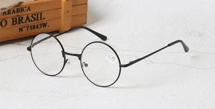 Unisex Reading Glasses Retro Metal Round From +100 To +400 Reading Glasses SunSliver Black +100 