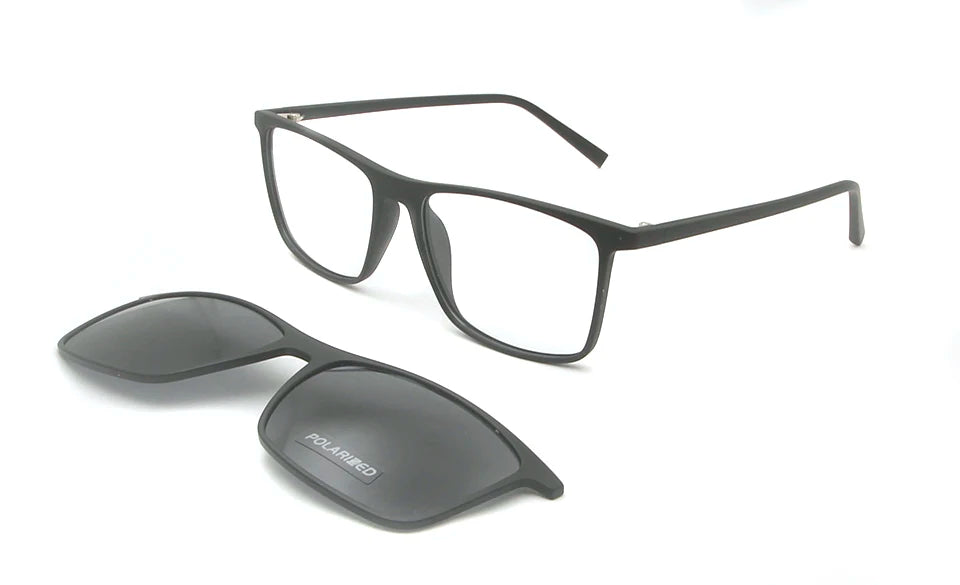 Esnbie Women's Full Rim Square Tr 90 Titanium Eyeglasses Clip On Sunglasses 670561