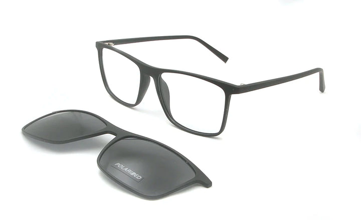 Esnbie Women's Full Rim Square Tr 90 Titanium Eyeglasses Clip On Sunglasses 670561
