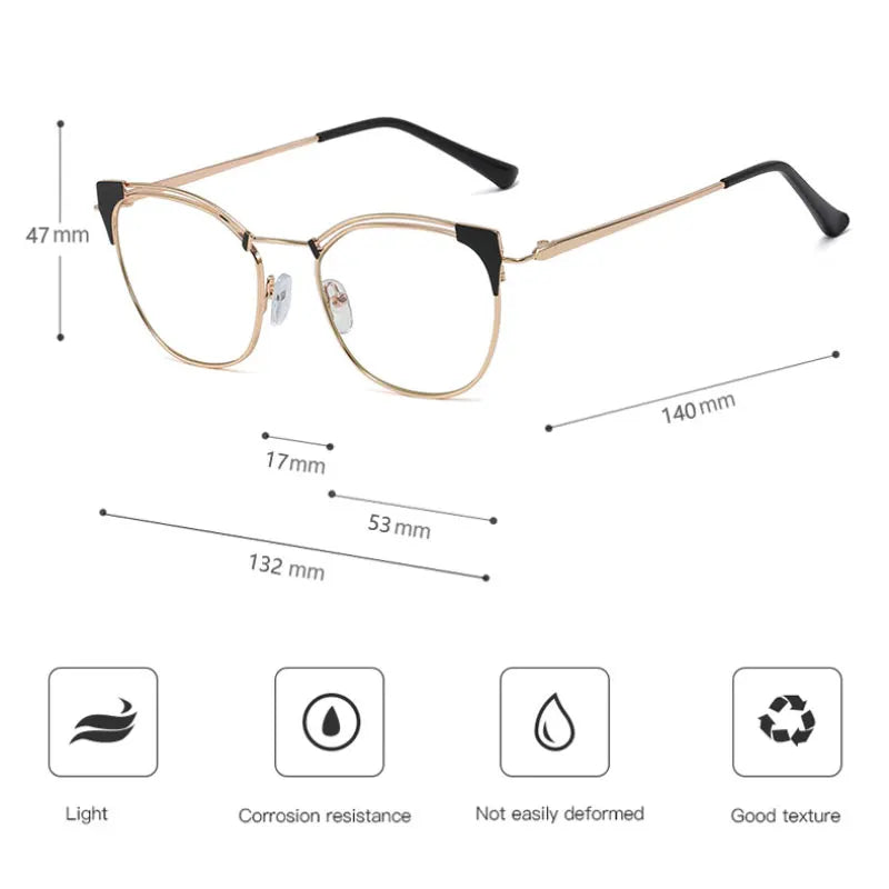 Hotony Women's Full Rim Square Cat Eye Tr 90 Alloy Eyeglasses 95537 Full Rim Hotony