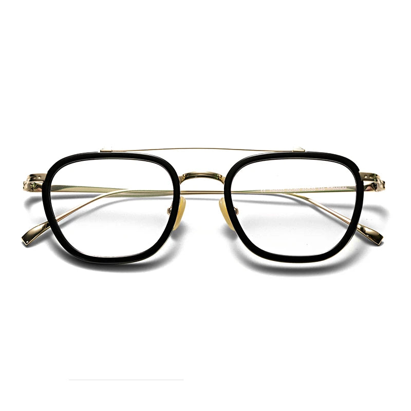 Hewei Unisex Full Rim Square Double Bridge Titanium Eyeglasses 1007 Full Rim Hewei golden-black  