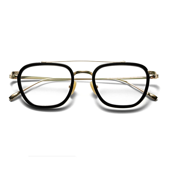 Hewei Unisex Full Rim Square Double Bridge Titanium Eyeglasses 1007 Full Rim Hewei golden-black  