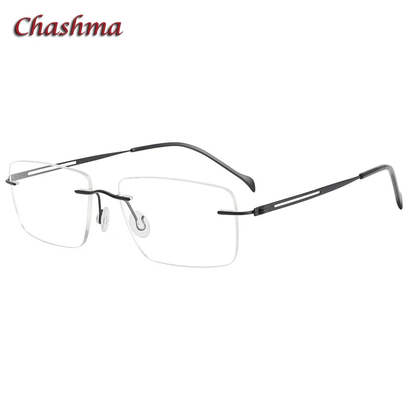 Chashma Ottica Men's Rimless Rectangle Titanium Eyeglasses 5019 Rimless Chashma Ottica Black  