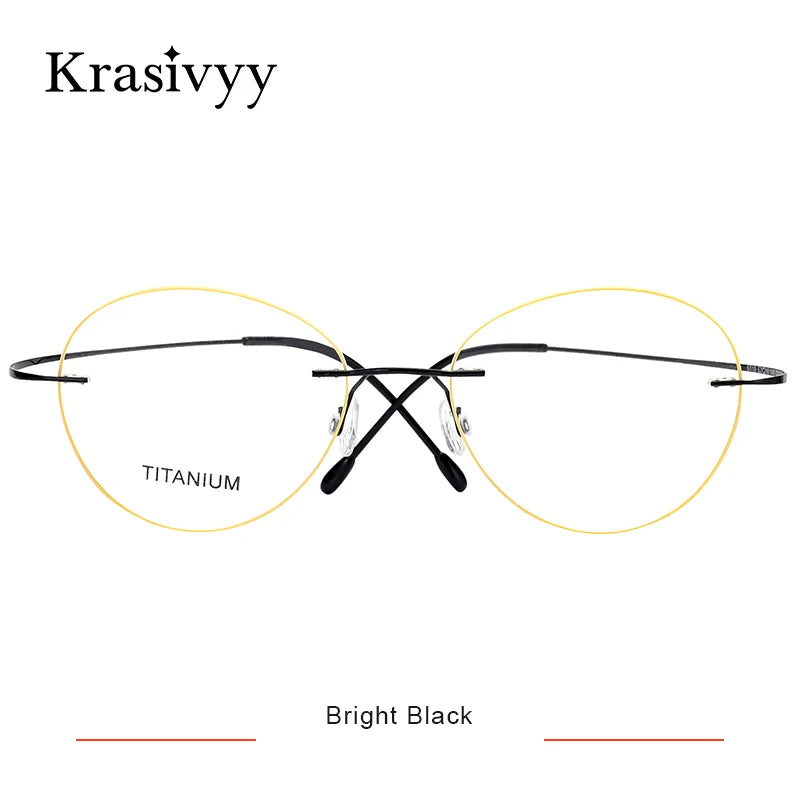 Krasivyy Unisex Rimless Oval Round Titanium Eyeglasses 96019 Rimless Krasivyy Bright Black