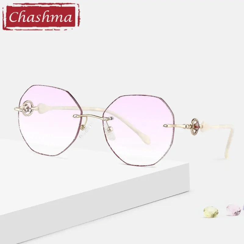 Chashma Ottica Women's Rimless Big Polygon Titanium Eyeglasses 309776 FuzWeb