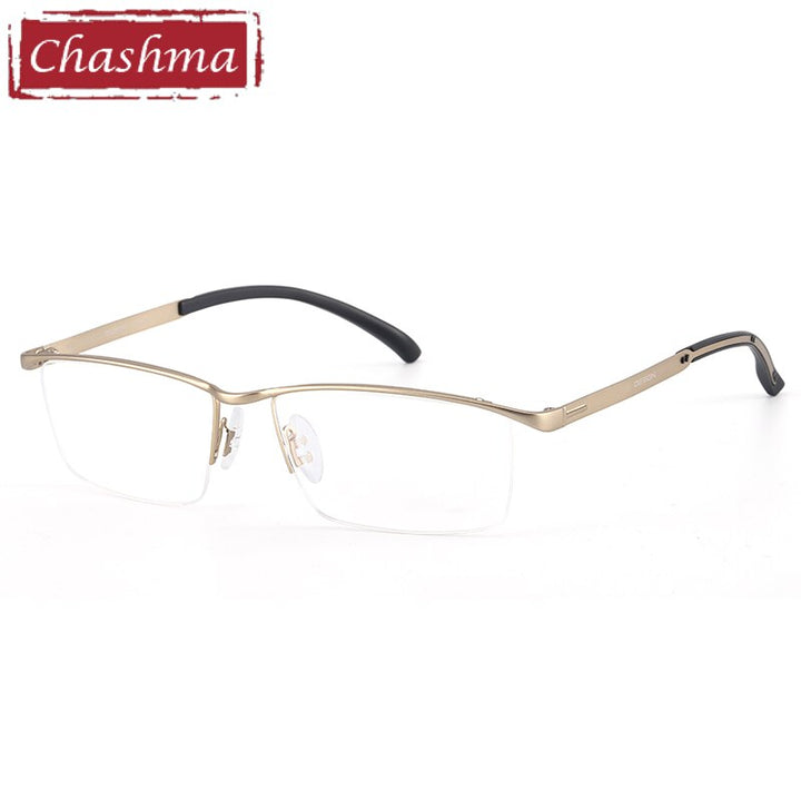Chashma Men's Semi Rim Rectangle Titanium Alloy Eyeglasses P9317 Semi Rim Chashma Gold  