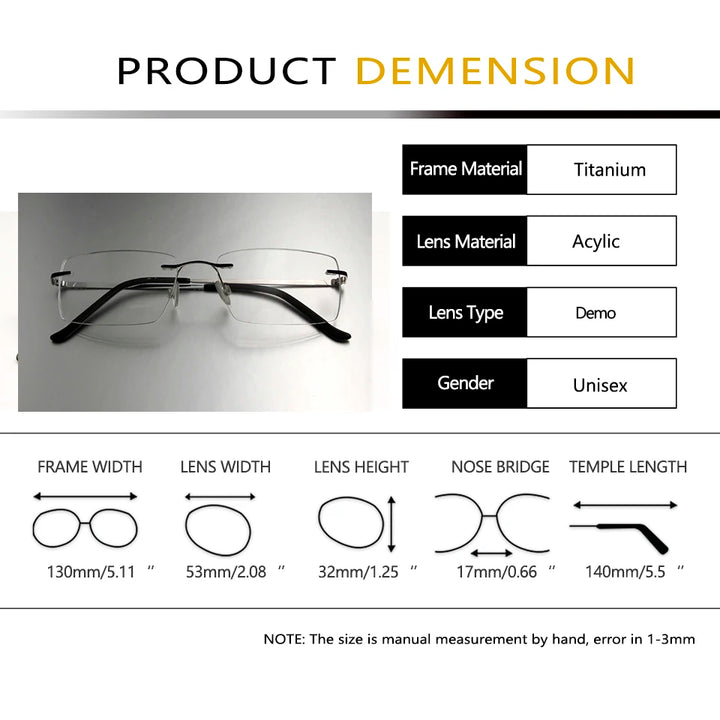 Esnbie Unisex Rimless Rectangle Titanium Eyeglasses 124211 Rimless Esnbie   