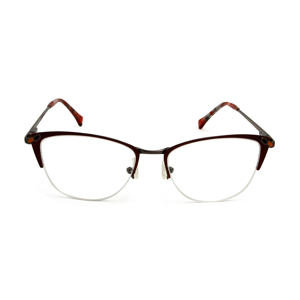 Esnbie Women's Semi Rim Square Cat Eye Alloy Eyeglasses 23042 Semi Rim Esnbie   