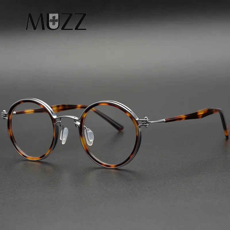 Muzz Men's Full Rim Round Titanium Acetate Eyeglasses 7015 Full Rim Muzz   