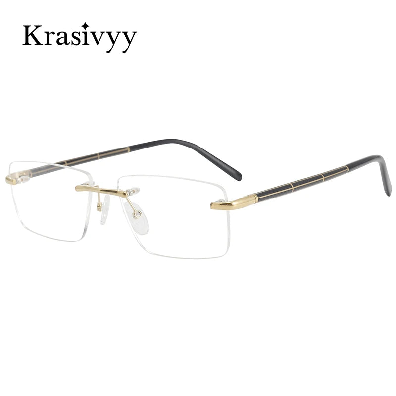 Krasivyy Unisex Rimless Square Spring Hinge Titanium Eyeglasses 316069